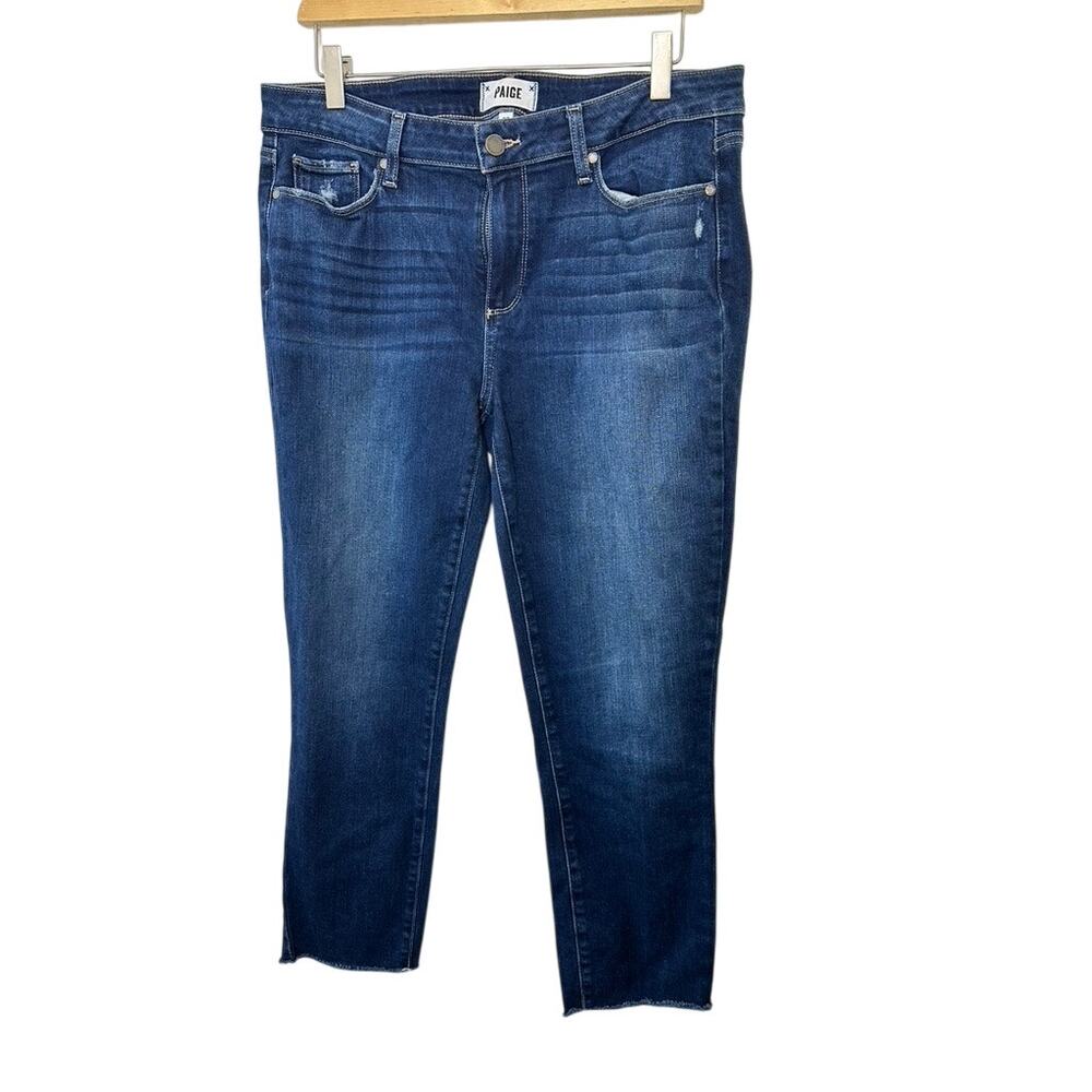 Paige Kylie Crop Jeans Medium Blue Wash Raw Hems Women's Sz 32